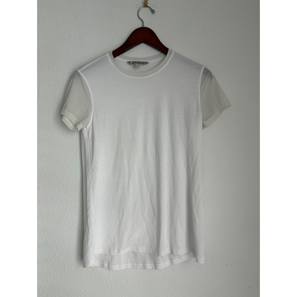 Athleta Womens White Mesh Trim Short Sleeve Active T-Shirt Size Small
